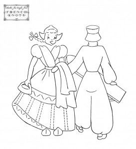 dutch couple embroidery transfer pattern