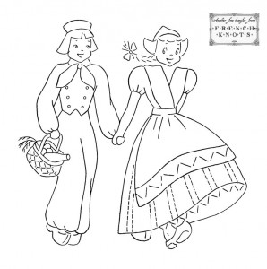 dutch couple hand embroidery transfer pattern
