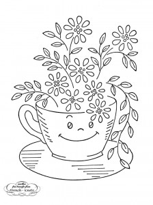 coffee cup and  daisies embroidery pattern
