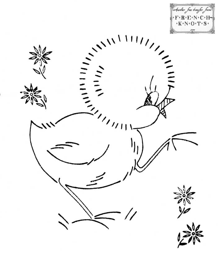 free vintage baby duck embroidery transfer pattern